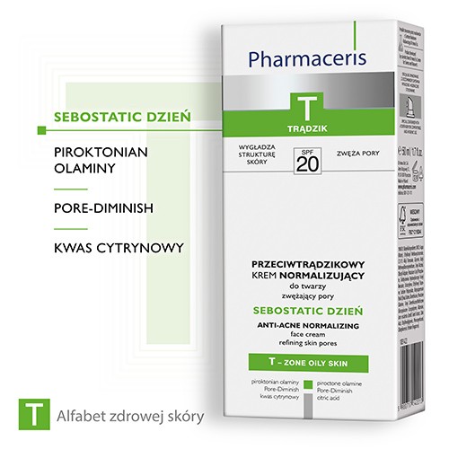 Miniaturka artykułu - #1 PHARMACERIS T Sebostatic krem normalizujący na dzień z SPF20 - 50 ml
