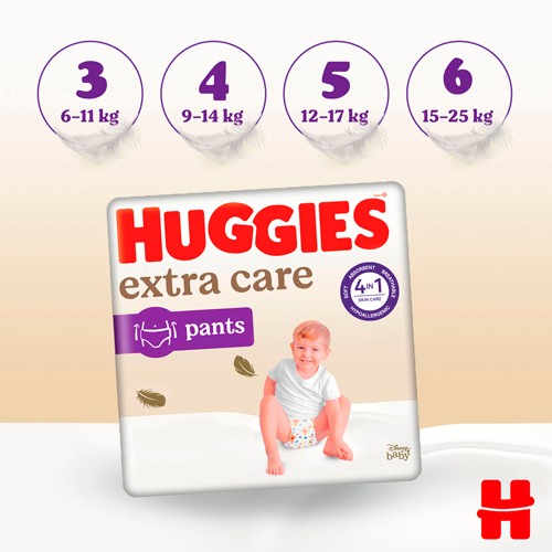 Miniaturka artykułu - #1 HUGGIES Pieluchomajtki Extra Care Pants rozmiar 6 (15-25kg), 30szt.