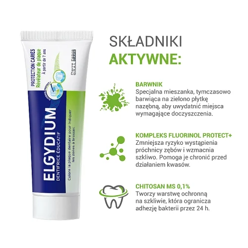 #1 – ELGYDIUM Edukacyjna pasta do zęb&oacute;w dla dzieci barwiąca płytkę nazębną, 50 ml