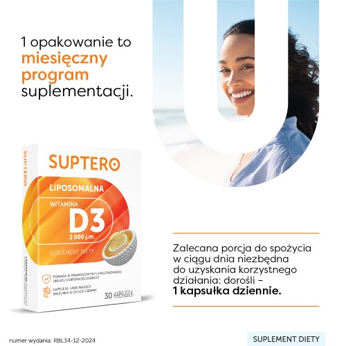 Zdjęcie produktu - 3 SUPTERO Liposomalna witamina D3 2000 j.m., 30 kaps.