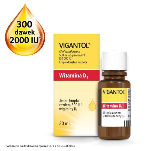 Miniaturka artykułu - #1 Vigantol krople 500 &micro;g (20 000 IU), 30 ml - Lek uzupełniający niedobory witaminy D