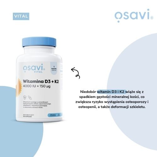 Zdjęcie produktu - 2 OSAVI Witamina D3 4000 IU + K2 150 &mu;g,120 kaps.