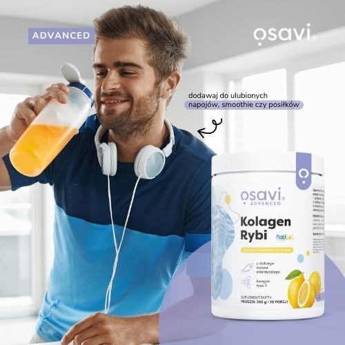 Miniaturka artykułu - #0 OSAVI Kolagen rybi z dzikiego dorsza w proszku o smaku cytrynowym, 360 g