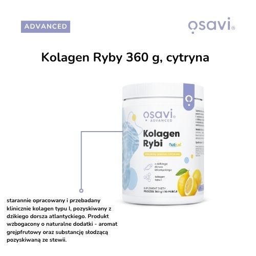 Zdjęcie produktu - 2 OSAVI Kolagen rybi z dzikiego dorsza w proszku o smaku cytrynowym, 360 g