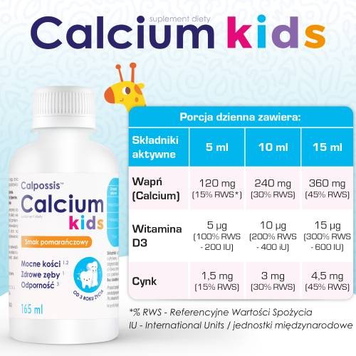 Zdjęcie produktu - 4 DOMOWA APTECZKA Calpossis Calcium Kids płyn, 165 ml