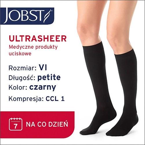 Miniaturka artykułu - #0 JOBST ULTRASHEER Podkolan&oacute;wki uciskowe kr&oacute;tkie CCL1 czarny, rozmiar 6 ZP