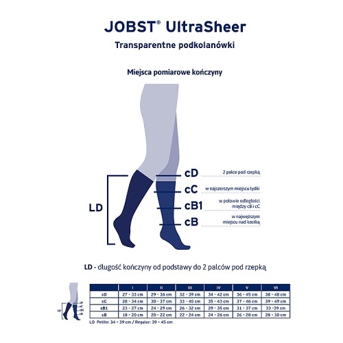 #2 – JOBST ULTRASHEER Podkolan&oacute;wki uciskowe kr&oacute;tkie CCL1 czarny, rozmiar 6 ZP