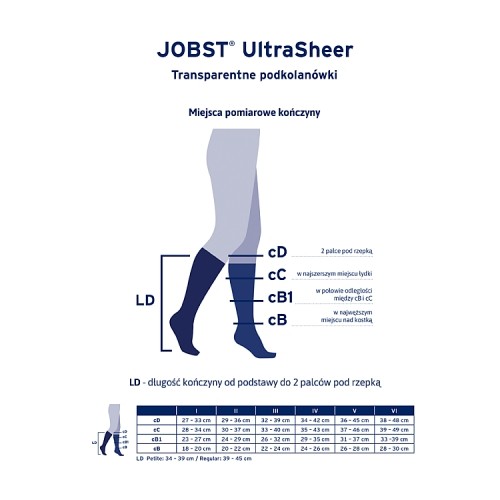 Zdjęcie produktu - 2 JOBST ULTRASHEER Podkolan&oacute;wki uciskowe kr&oacute;tkie CCL1 czarny, rozmiar 5 ZP