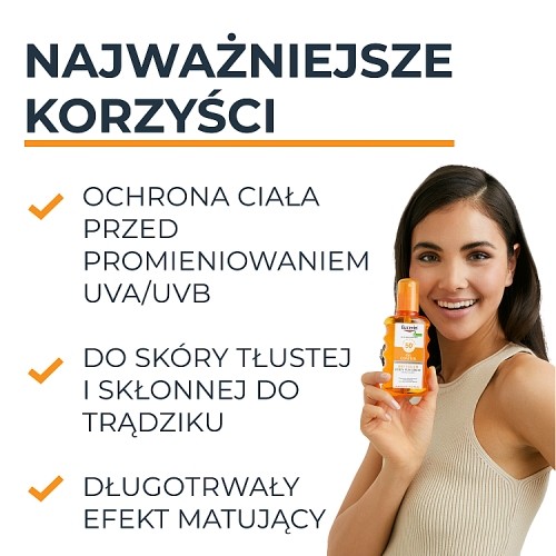 Miniaturka artykułu - #0 Eucerin Sun Oil Matujący spray z filtrem przeciwsłonecznym SPF50+, 200 ml