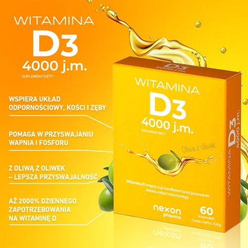 Miniaturka artykułu - #0 Witamina D3 4000 j.m., 60 kaps.