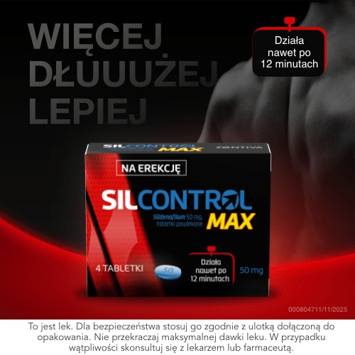 Miniaturka artykułu - #0 Silcontrol Max 50 mg, 4 tabletki powlekane