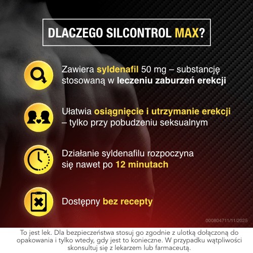 Miniaturka artykułu - #1 Silcontrol Max 50 mg, 4 tabletki powlekane