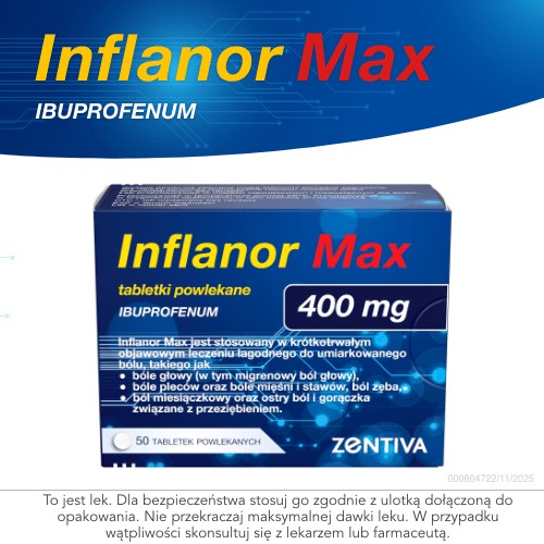 Miniaturka artykułu - #0 Inflanor Max ibuprofen 400 mg, 50 tabletek