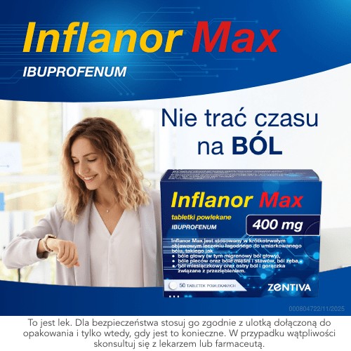 Miniaturka artykułu - #1 Inflanor Max ibuprofen 400 mg, 50 tabletek