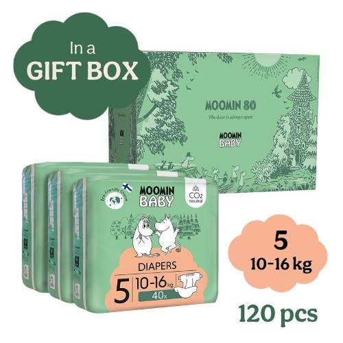 Miniaturka artykułu - #0 Moomin Baby Diapers Pieluszki ekologiczne 5 (10-16kg), 120 szt.