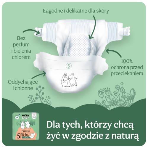 Zdjęcie produktu - 5 Moomin Baby Diapers Pieluszki ekologiczne 5 (10-16kg), 120 szt.