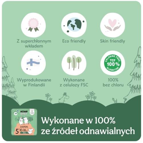 Zdjęcie produktu - 6 Moomin Baby Diapers Pieluszki ekologiczne 5 (10-16kg), 120 szt.
