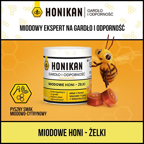 Miniaturka artykułu - #1 Honikan Gardło i Odporność Miodowe Honi - żelki, 30 szt.