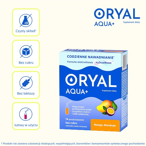 Zdjęcie produktu - 2 Oryal Aqua+ Mango, Marakuja, 14 sasz.