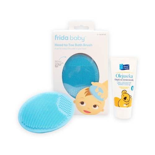 Miniaturka artykułu - #0 Zestaw Skarb Matki Olejuszka Olejek na ciemieniuszkę, 30 ml + Frida Baby Myjka do usuwania ciemieniuchy