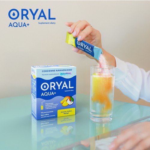 Zdjęcie produktu - 3 Oryal Aqua Elektrolity o smaku ananas-kokos-mango, 14 sasz.