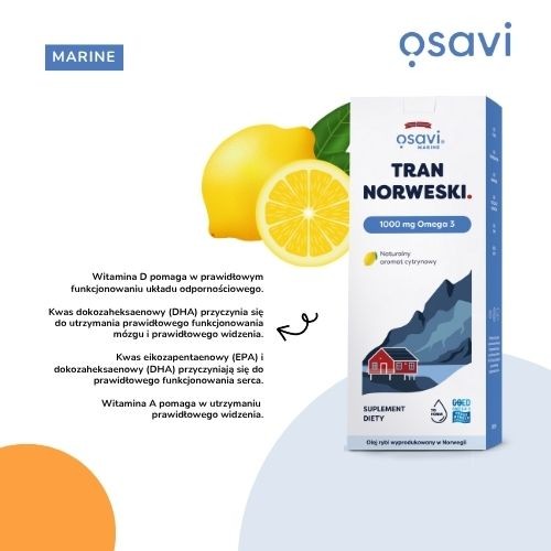 Zdjęcie produktu - 2 Osavi Tran Norweski 1000 mg Omega 3 aromat cytrynowy, 500 ml