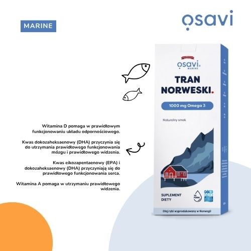 Zdjęcie produktu - 2 Osavi Tran Norweski 1000 mg Omega 3 aromat naturalny, 500 ml