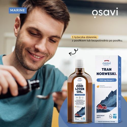 Miniaturka artykułu - #0 Osavi Tran Norweski 1000 mg Omega 3 aromat pomarańczowy, 500 ml