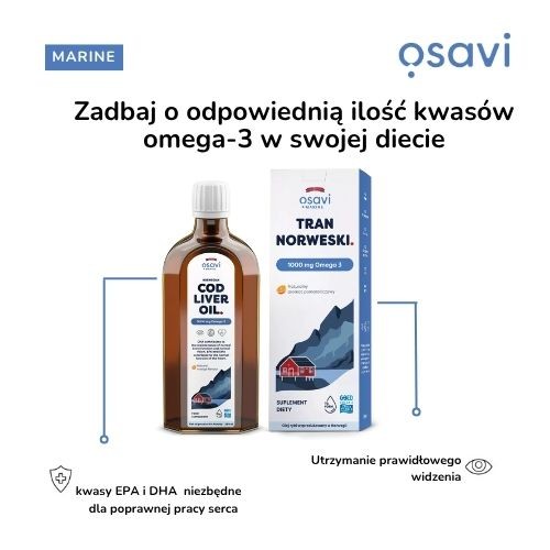 Miniaturka artykułu - #1 Osavi Tran Norweski 1000 mg Omega 3 aromat pomarańczowy, 500 ml