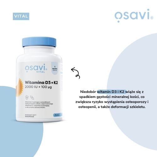 Zdjęcie produktu - 2 Osavi Witamina D3 + K2 2000IU, 120 kaps.