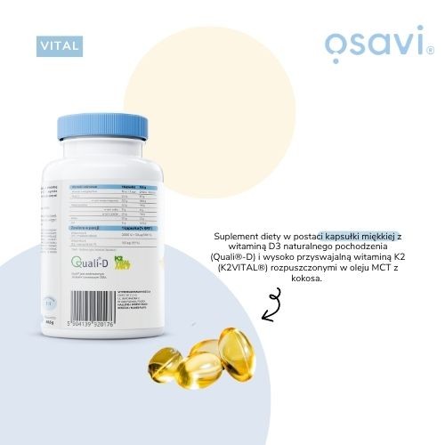 Zdjęcie produktu - 3 Osavi Witamina D3 + K2 2000IU, 120 kaps.