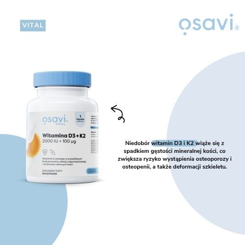 Zdjęcie produktu - 2 Osavi Witamina D3 2000IU + K2 100 mcg, 60 kaps.