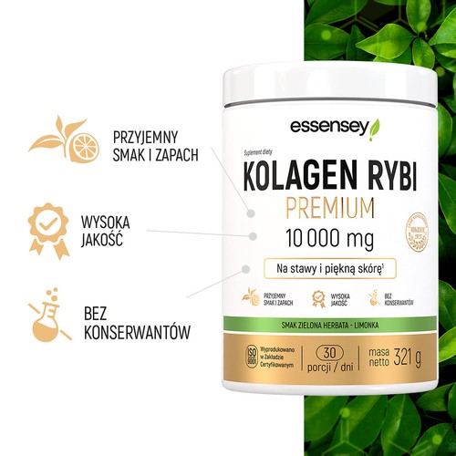 Miniaturka artykułu - #1 Essensey Kolagen Rybi Premium smak zielona herbata-limonka, 321 g