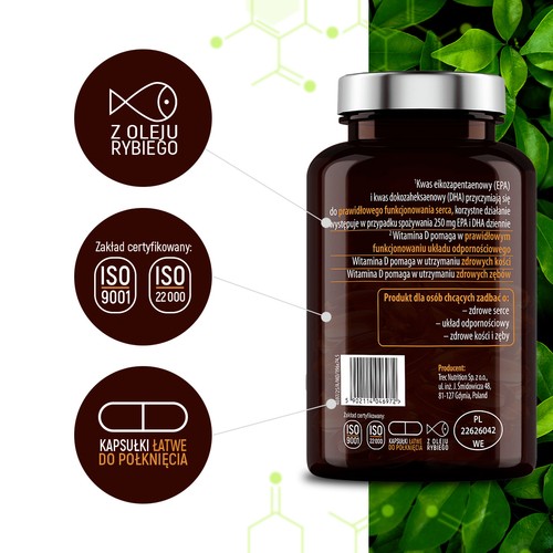 Miniaturka artykułu - #1 Essensey Omega 3 + 2000 IU D3, 90 kaps.