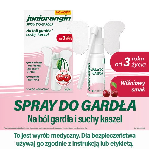 Zdjęcie produktu - 0 Junior-angin Spray do gardła o smaku wiśniowym, 20 ml