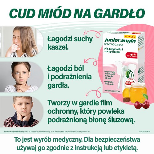 Zdjęcie produktu - 1 Junior-angin Spray do gardła o smaku wiśniowym, 20 ml
