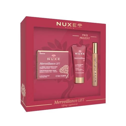 Zdjęcie produktu - 0 NUXE Zestaw Merveillance Lift Krem liftingujący na noc, 50 ml + Krem liftingujący na dzień, 15 ml + Rozświetlający olejek ze złotymi drobinkami, 8 ml