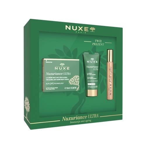 Zdjęcie produktu - 0 NUXE Zestaw Nuxuriance Ultra Krem przeciwstarzeniowy na noc, 50 ml+ Krem przeciwstarzeniowy na dzień, 15 ml + Rozświetlający olejek ze złotymi drobinkami, 8 ml