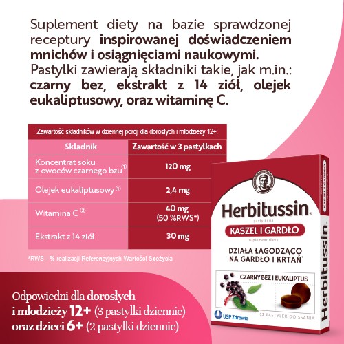 Zdjęcie produktu - 3 Herbitussin Kaszel i Gardło, 12 pastylek do ssania