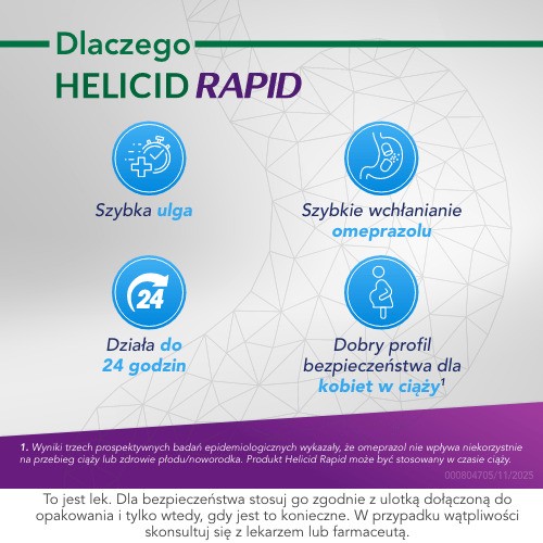 Miniaturka artykułu - #1 Helicid Rapid - omeprazol 20mg, szybkodziałający lek na zgagę 14 kapsułek