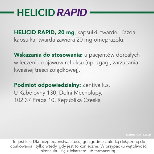 Zdjęcie produktu - 4 Helicid Rapid - omeprazol 20mg, szybkodziałający lek na zgagę 14 kapsułek