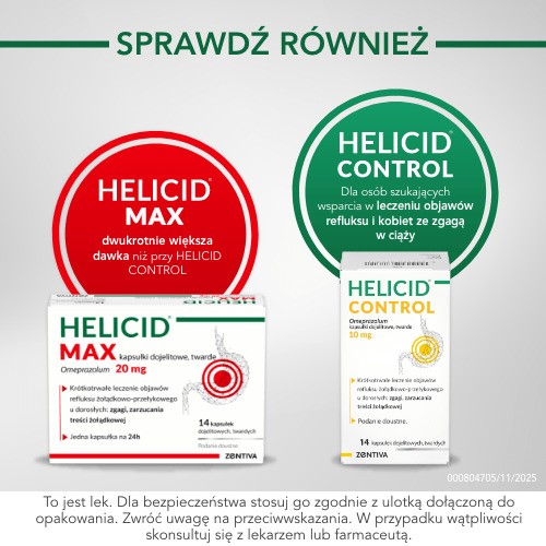 Zdjęcie produktu - 5 Helicid Rapid - omeprazol 20mg, szybkodziałający lek na zgagę 14 kapsułek