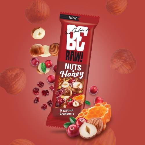 Miniaturka artykułu - #0 BeRaw Nuts&Honey baton żurawinowo - miodowy z orzechami laskowymi, 30 g