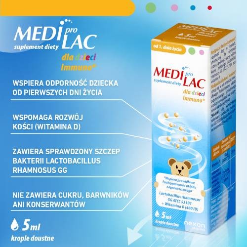 Miniaturka artykułu - #0 Mediprolac dla dzieci Immuno krople, 5 ml - probiotyk i witamina D