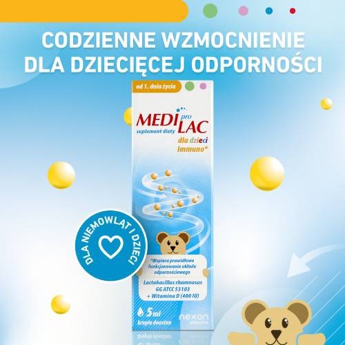Miniaturka artykułu - #1 Mediprolac dla dzieci Immuno krople, 5 ml - probiotyk i witamina D