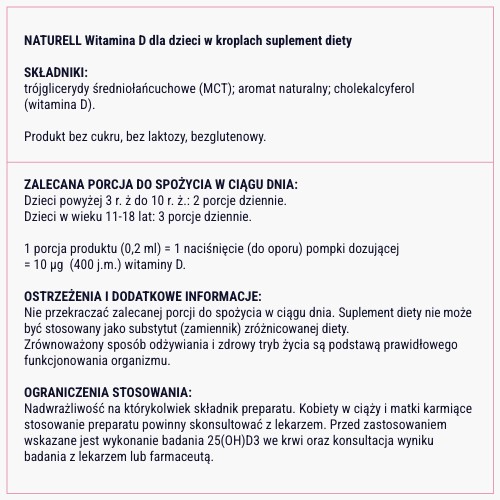 Zdjęcie produktu - 7 Naturell Witamina D dla dzieci w kroplach, 15 ml