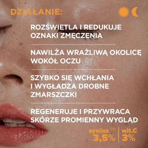 #1 – Idee Derm Rozświetlający krem pod oczy z witaminą C dla każdego typu cery, 15 ml