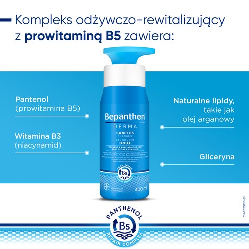 Zdjęcie produktu - 3 Bepanthen Derma Żel do mycia ciała do suchej i wrażliwej sk&oacute;ry, 400 ml
