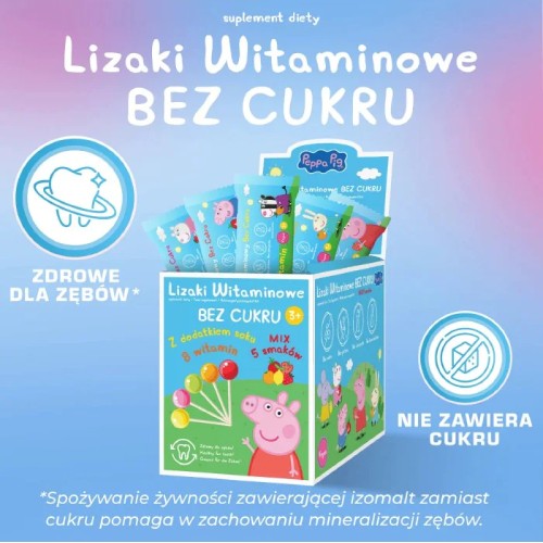 Zdjęcie produktu - 3 Domowa Apteczka Lizaki witaminowe bez cukru Peppa, 50 szt.