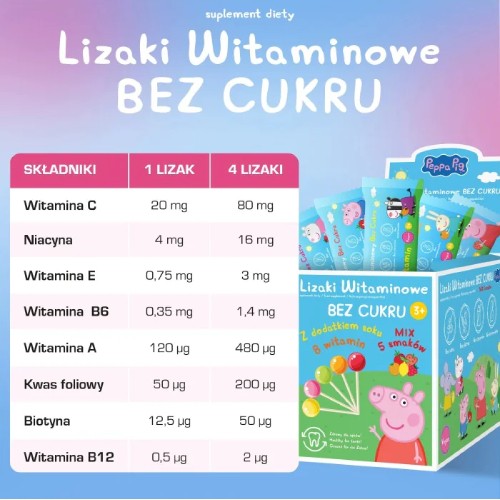 Zdjęcie produktu - 5 Domowa Apteczka Lizaki witaminowe bez cukru Peppa, 50 szt.